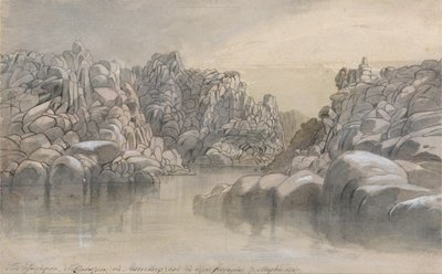 Passaggio fluviale tra scogliere rocciose semi aride da Edward Lear